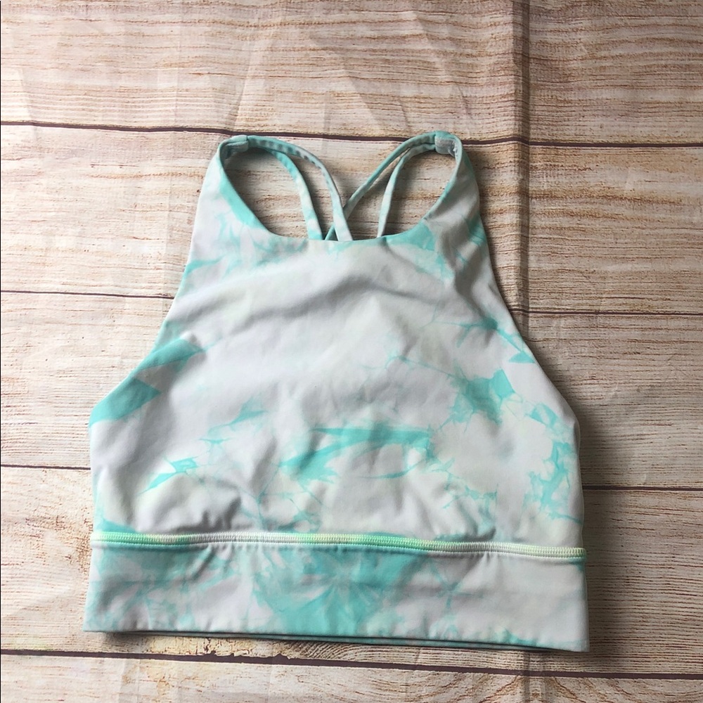 Lululemon High Neck, Longline Energy Mint and White tie die Sports Bra